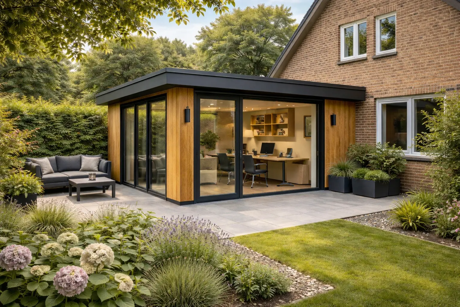 Aanbouw tuinkantoor