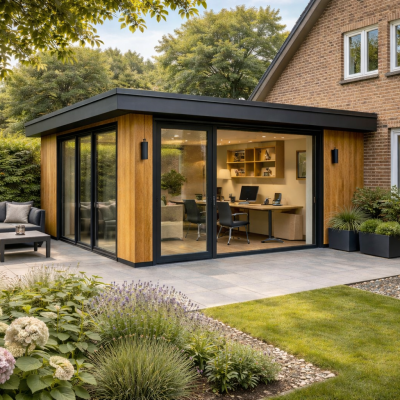 Aanbouw tuinkantoor